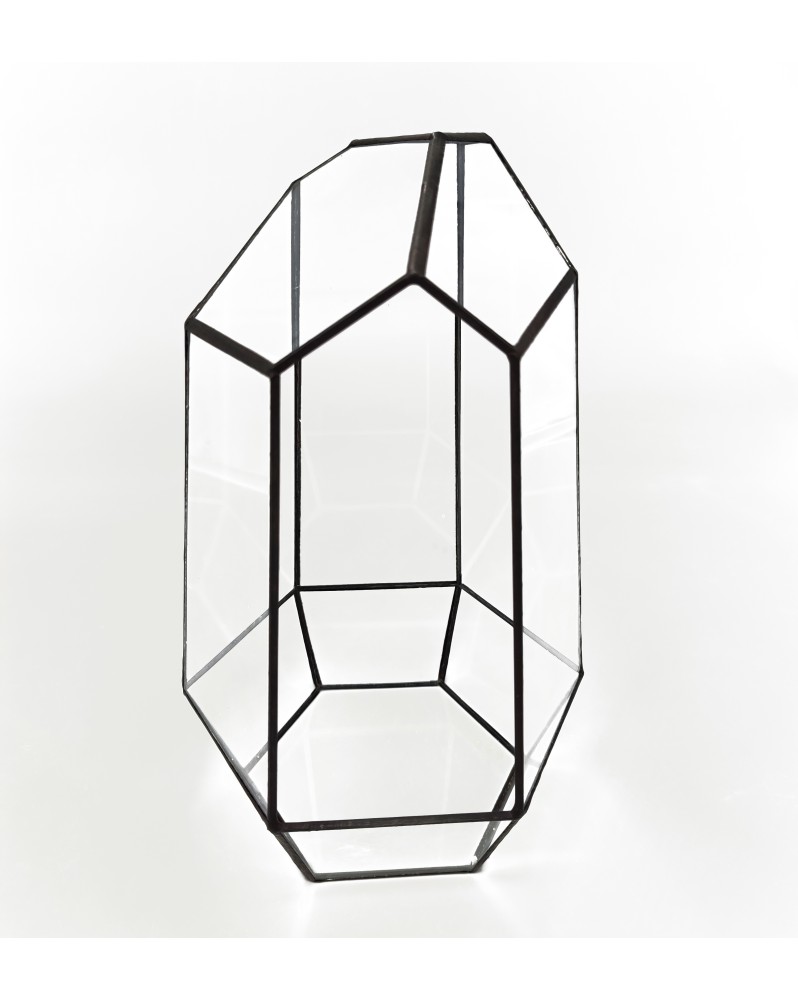 Glass Terra - 16.5x14.5x25.3cm Terrarium en verre à facettes. Ouver...