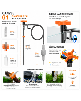 Qanvee G1 - Siphon compact pour changement d eau aquarium
