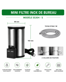 Filtre inox SS304 USB Modele S pour nano aquarium