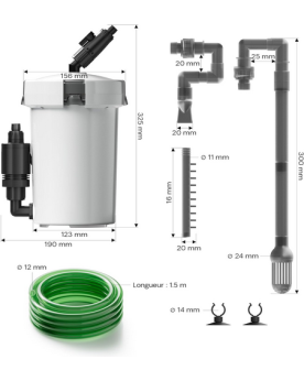 Sunsun HW-603B Filtre externe 400 L/h silencieux aquarium 50 L