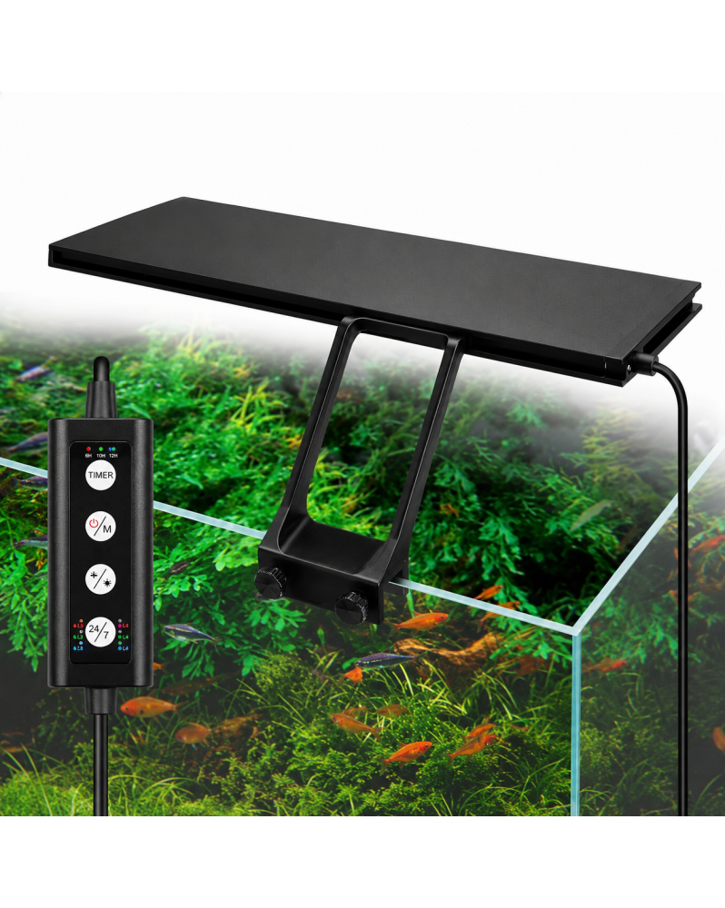 Rampe LED aquarium RGB 14W noire 8 couleurs 5 niveaux luminosité fixation pince