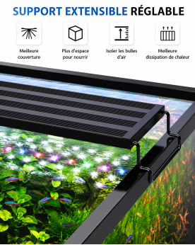 Support extensible surélevé rampe LED dissipation thermique couverture aquarium