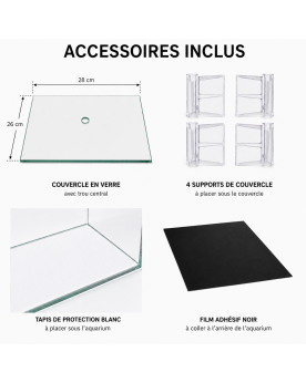 Aquarium float glass By Skaii 30x30x35cm coins arrondis, accessoires inclus