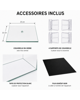Aquarium float glass By Skaii 25x25x30cm coins arrondis, accessoires inclus