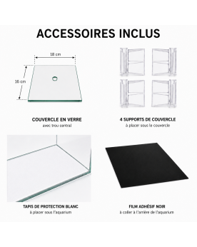 Aquarium float glass By Skaii 20x20x25cm coins arrondis, accessoires inclus