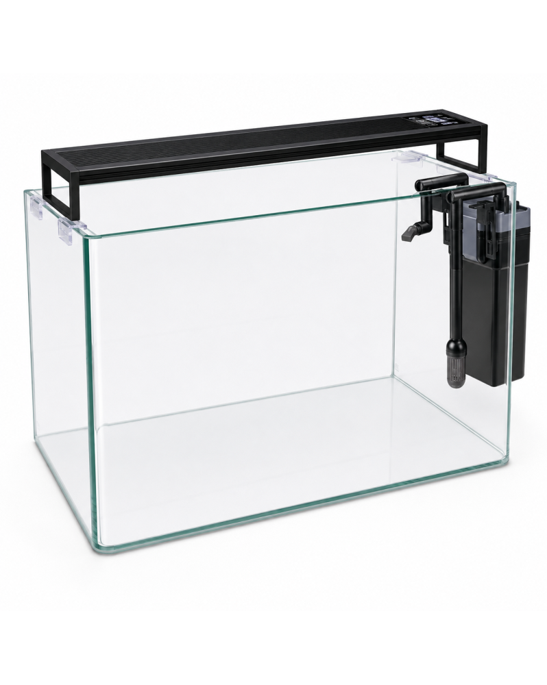 Kit aquarium 38L Aquascaping By Skaii float glass coins arrondis filtre suspendu 500L/h rampe LED SK199 IRC 92