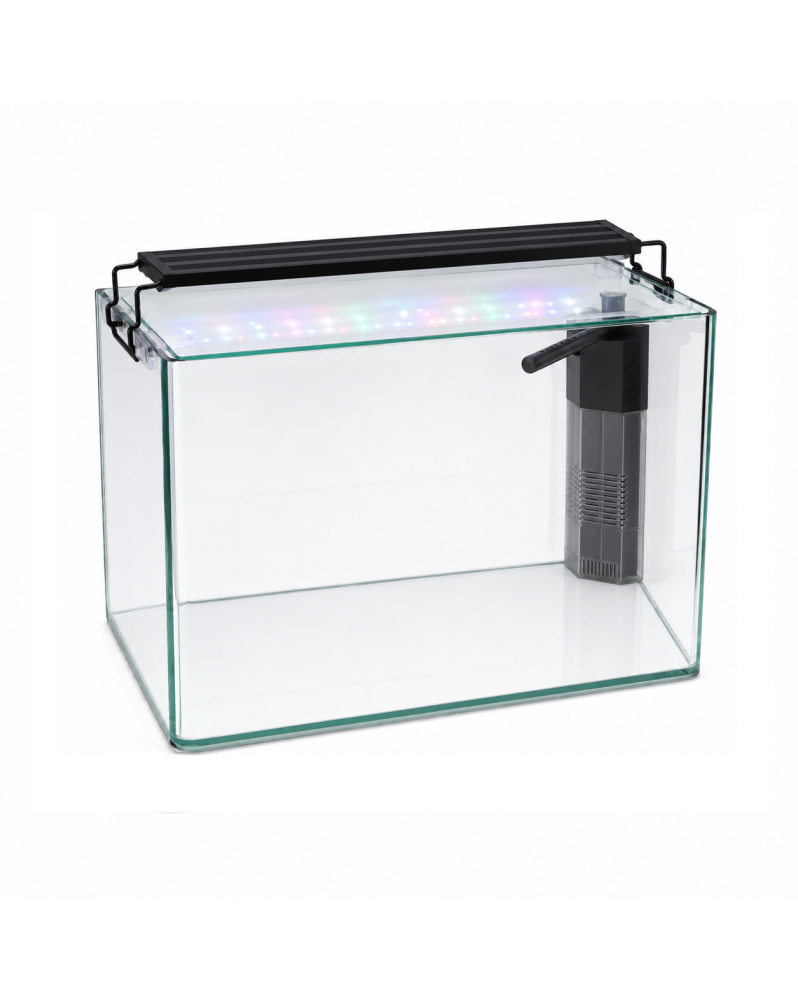 Kit aquarium 28L Easy By Skaii float glass coins arrondis filtre coin SunSun JP-093 rampe LED SK203